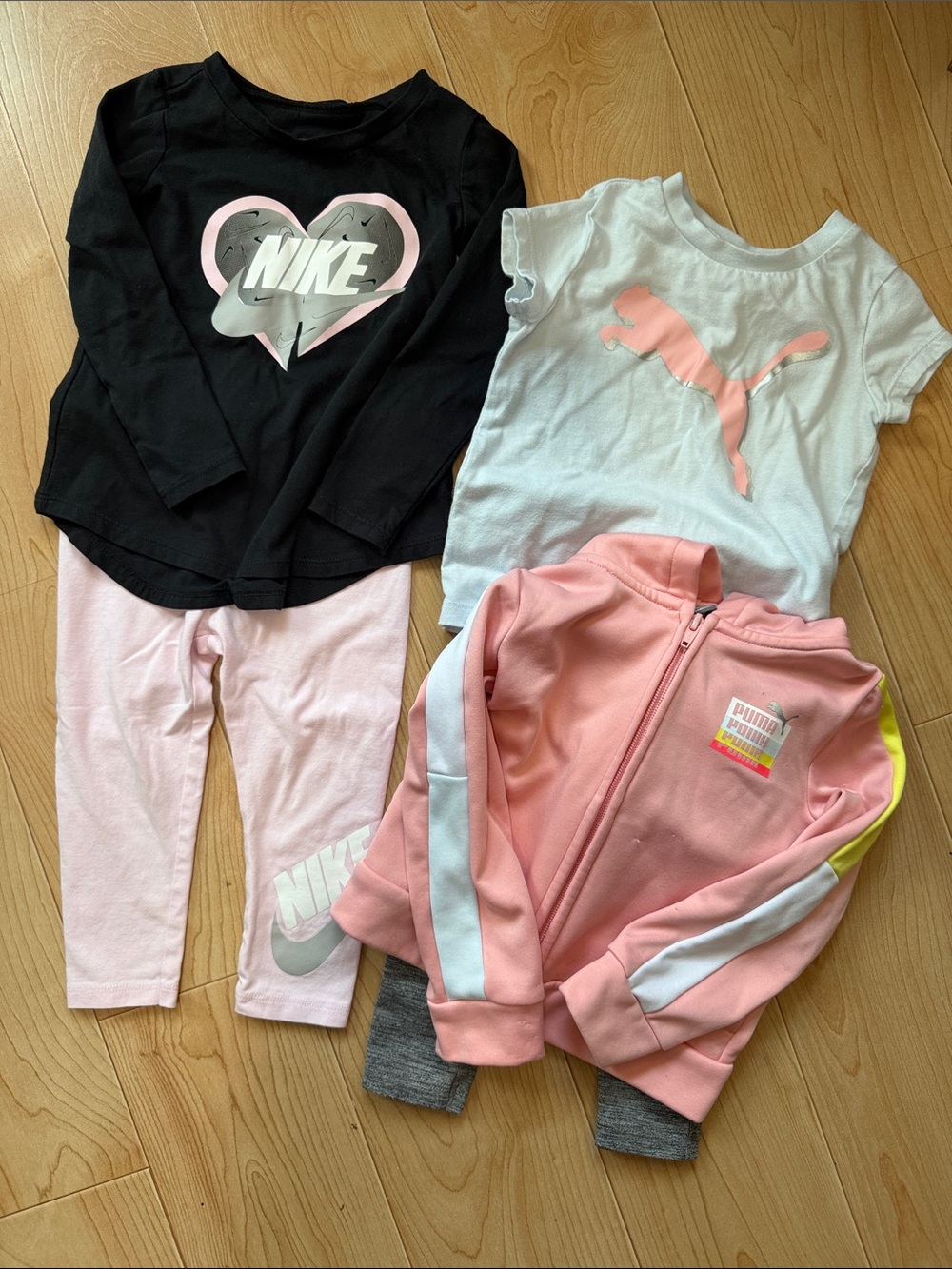 Nike Kids Black & Pink Matching Set, Puma T-shirt, Leggings, & Zip Hoodie Sz 2T